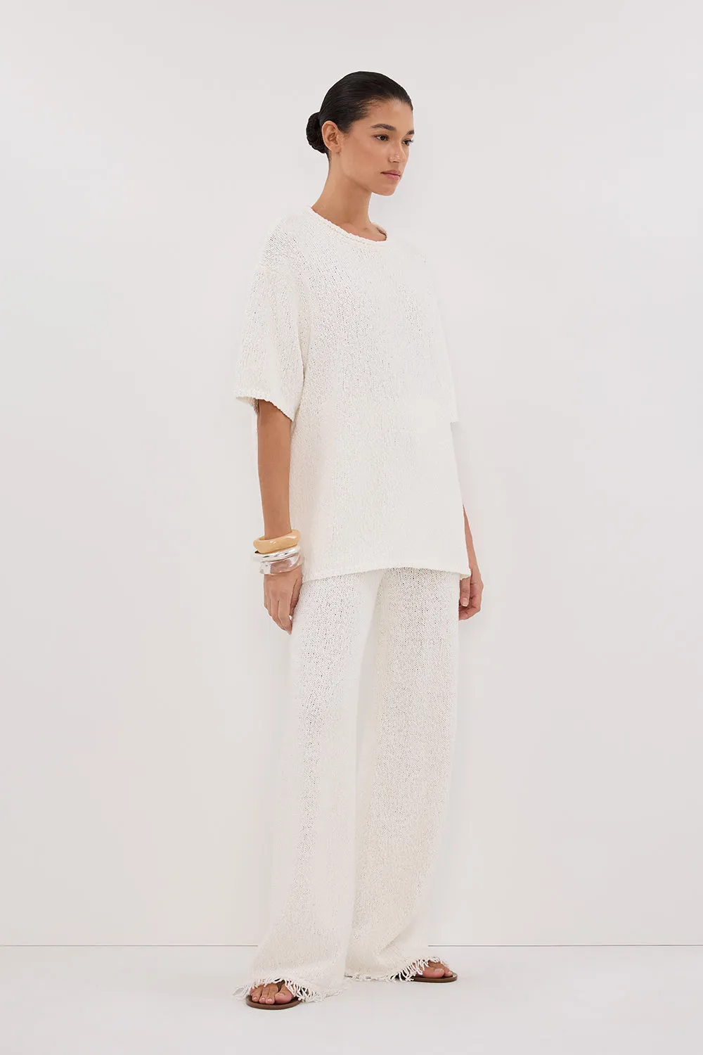 Dissh SUE OFF WHITE FRINGE KNIT PANT