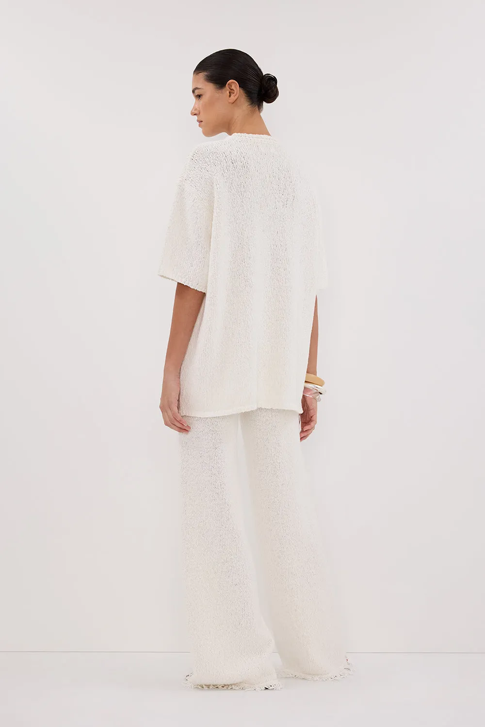Dissh SUE OFF WHITE FRINGE KNIT PANT