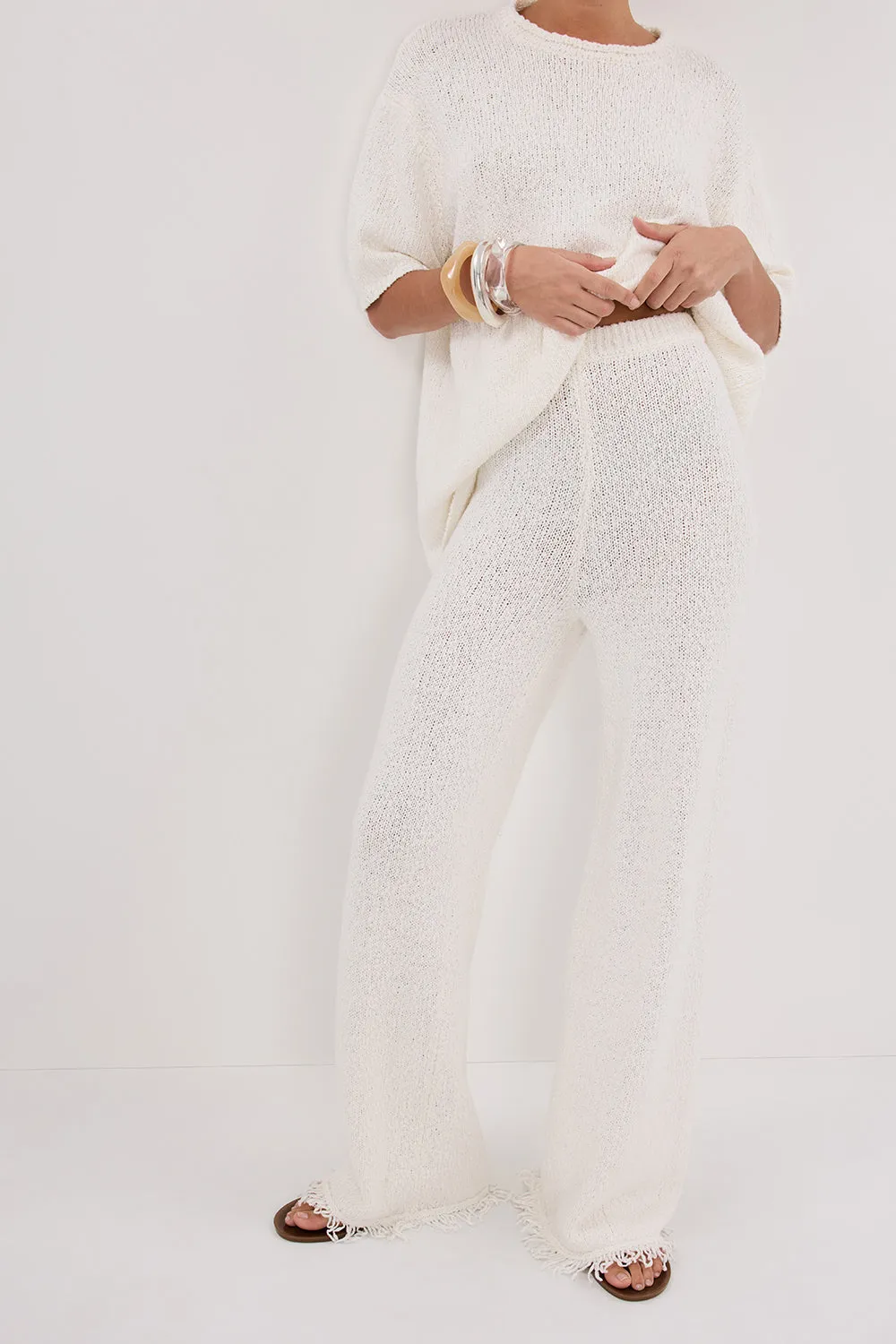 Dissh SUE OFF WHITE FRINGE KNIT PANT