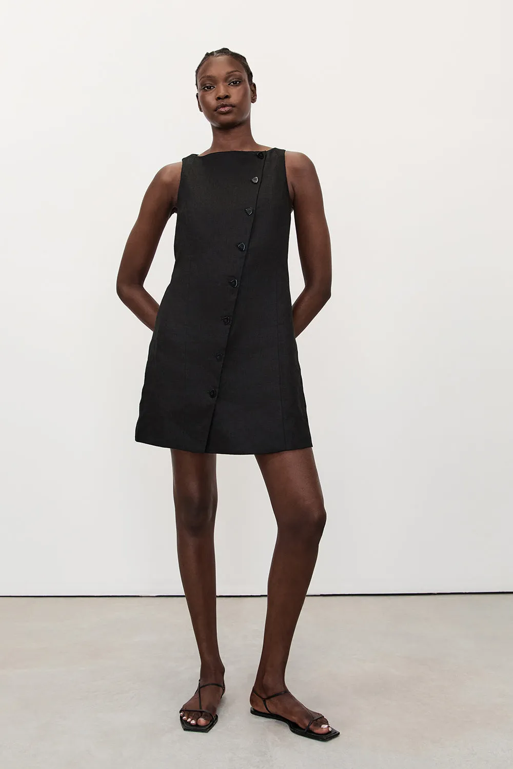 Dissh TOMMY BLACK LINEN MINI DRESS