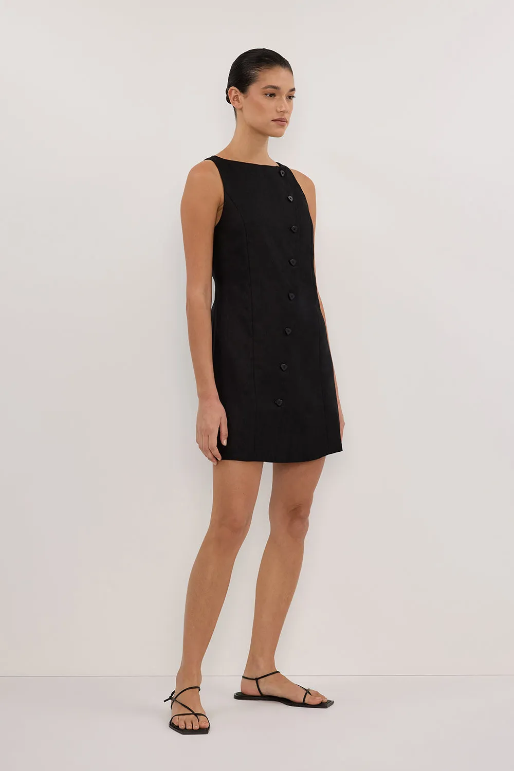 Dissh TOMMY BLACK LINEN MINI DRESS