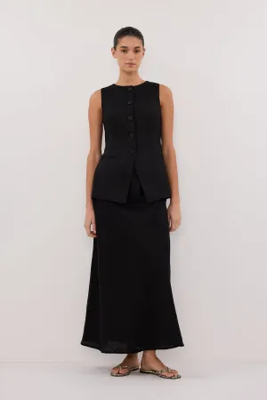 Dissh TYRA BLACK LINEN MIDI SKIRT