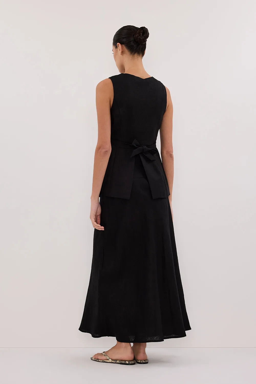 Dissh TYRA BLACK LINEN MIDI SKIRT