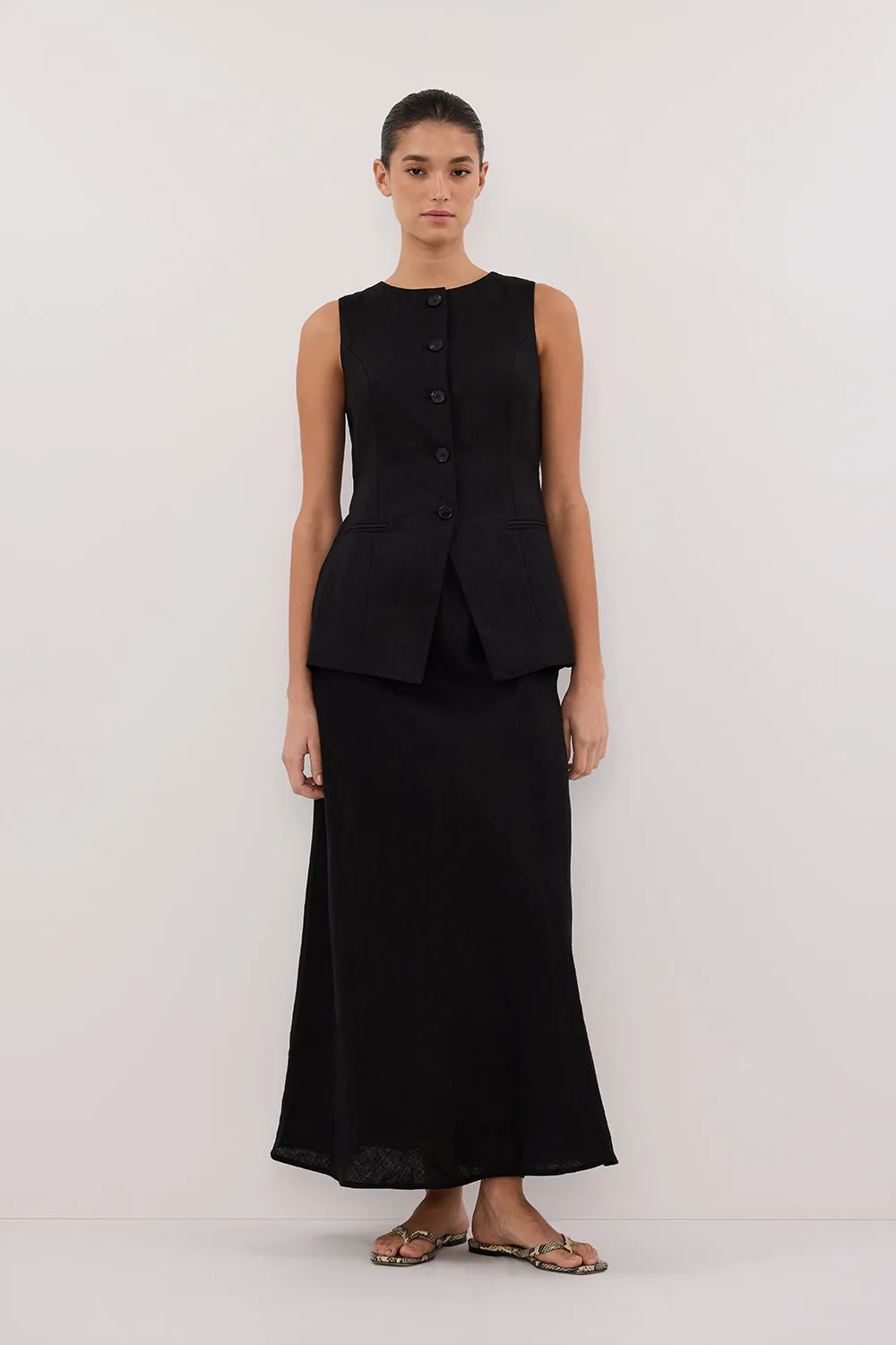 Dissh TYRA BLACK LINEN MIDI SKIRT