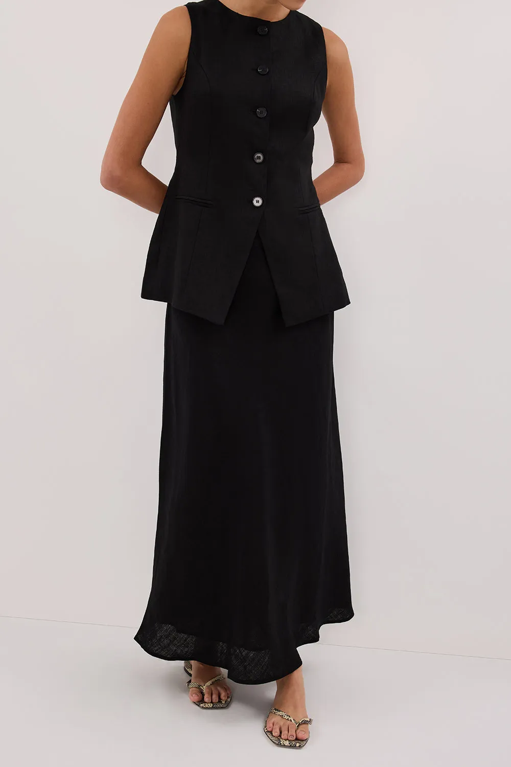 Dissh TYRA BLACK LINEN MIDI SKIRT