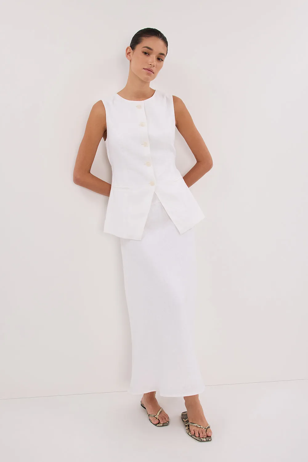 Dissh TYRA WHITE LINEN MIDI SKIRT