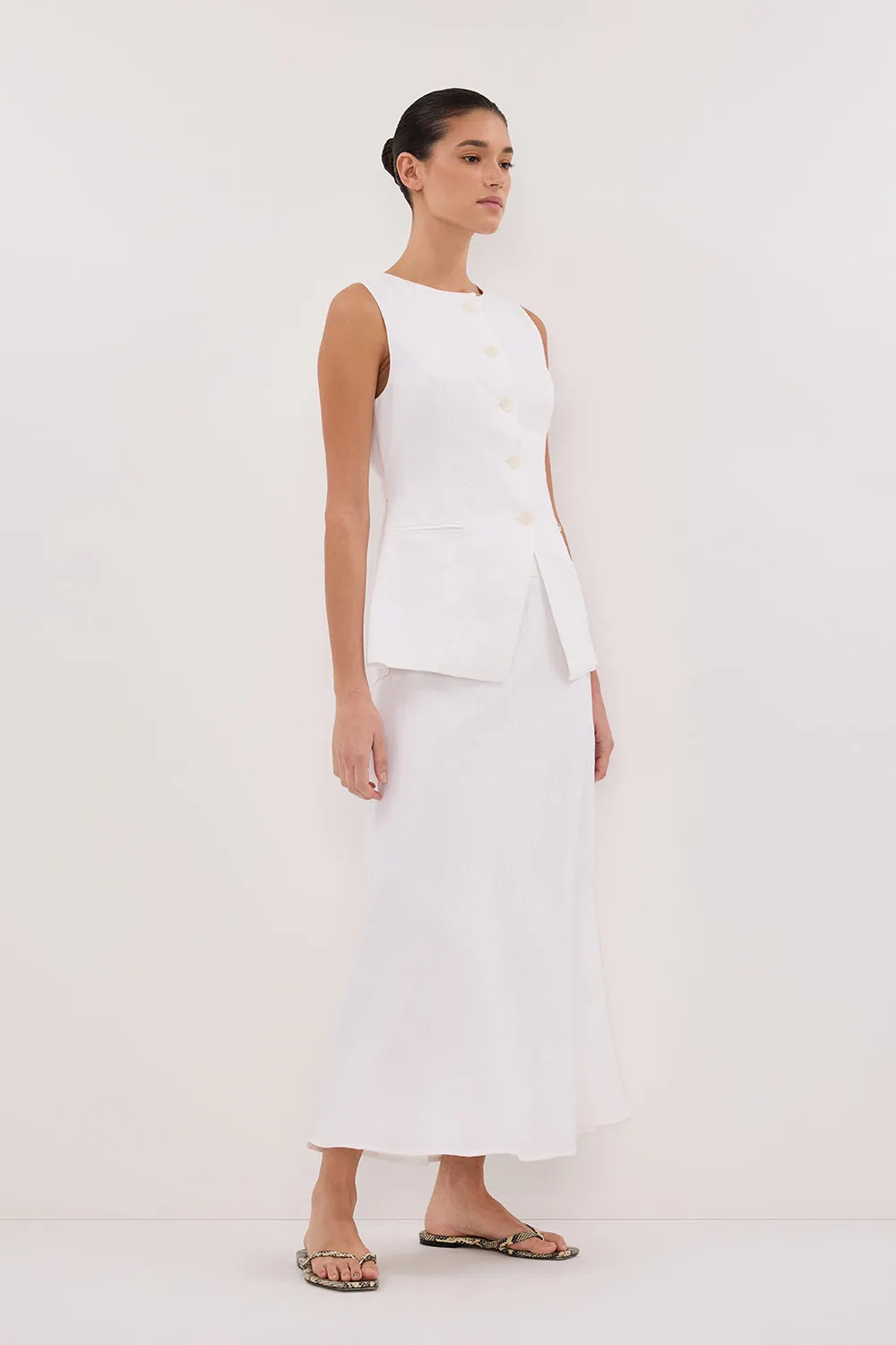 Dissh TYRA WHITE LINEN MIDI SKIRT