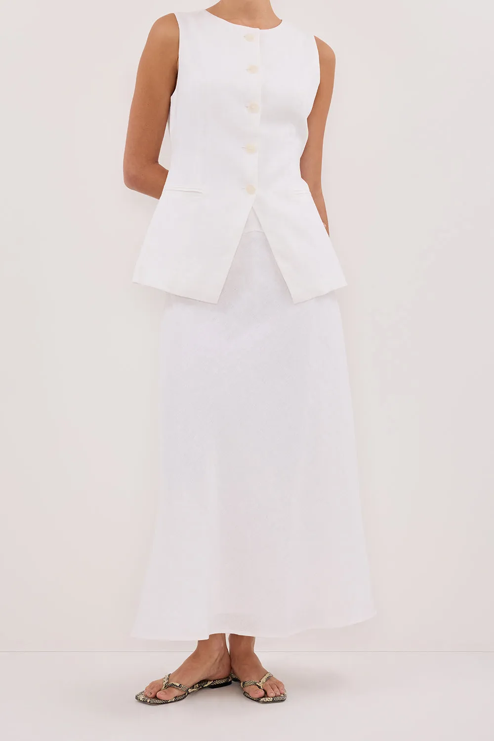 Dissh TYRA WHITE LINEN MIDI SKIRT