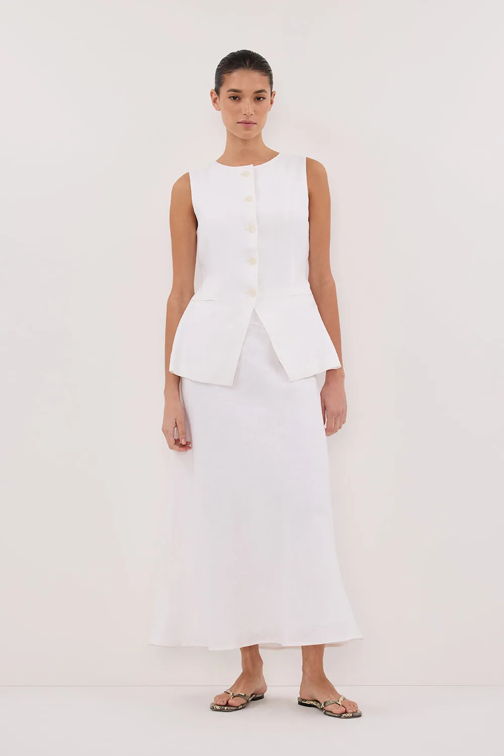 Dissh TYRA WHITE LINEN MIDI SKIRT