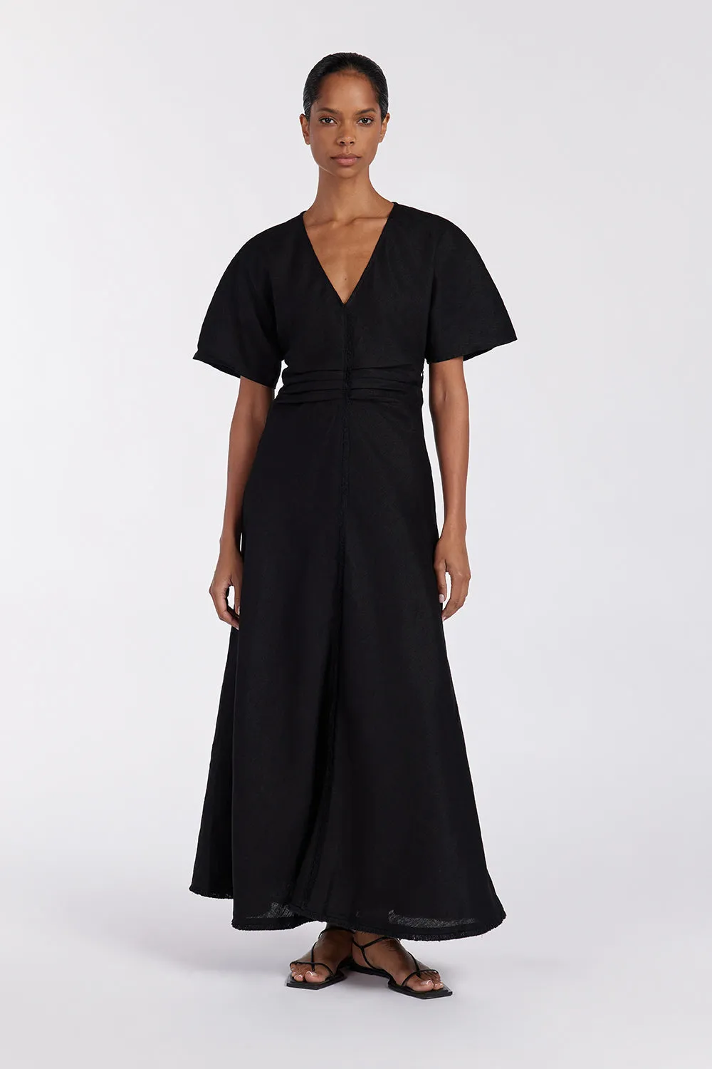 Dissh ZAHARA BLACK  FRINGING MIDI DRESS