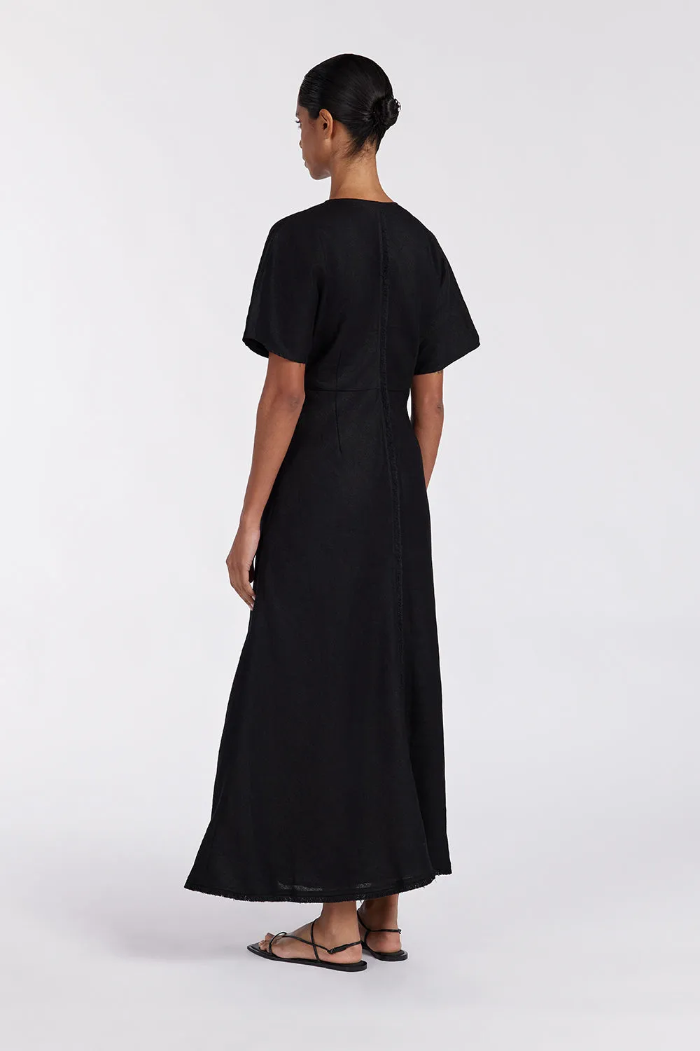 Dissh ZAHARA BLACK  FRINGING MIDI DRESS