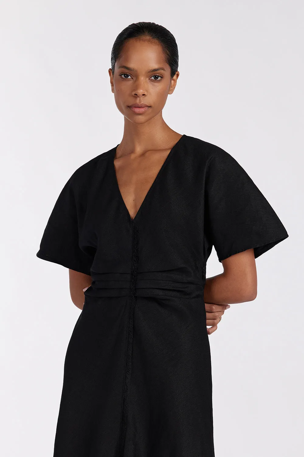 Dissh ZAHARA BLACK  FRINGING MIDI DRESS