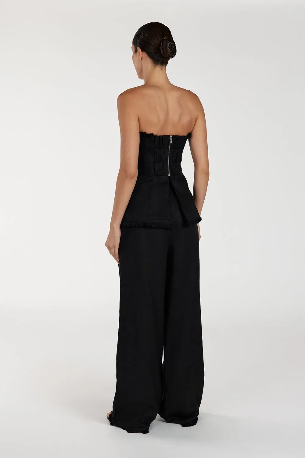 Dissh ZAHARA BLACK LINEN FRINGED TOP