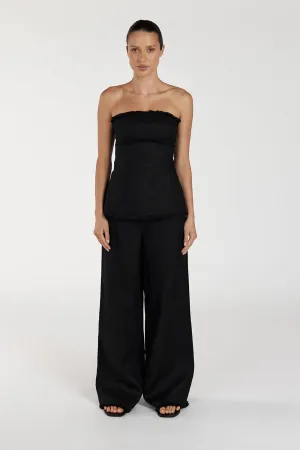 Dissh ZAHARA BLACK LINEN FRINGED TOP