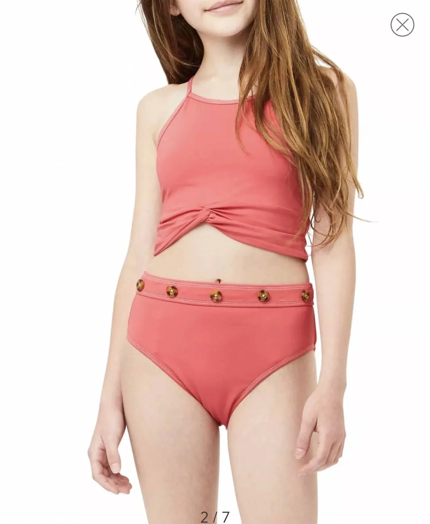 Girl's High Waisted Tankini In Coral