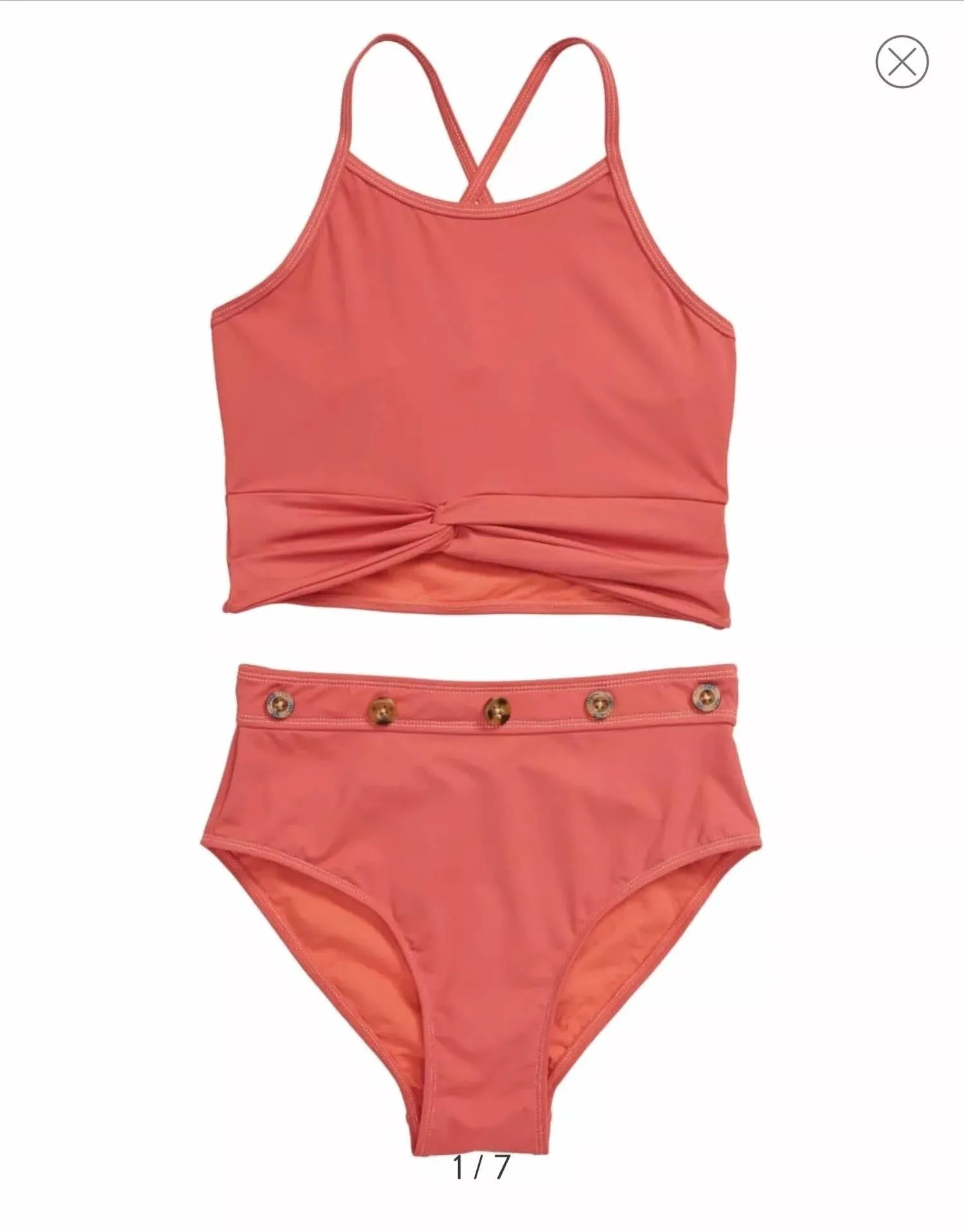 Girl's High Waisted Tankini In Coral