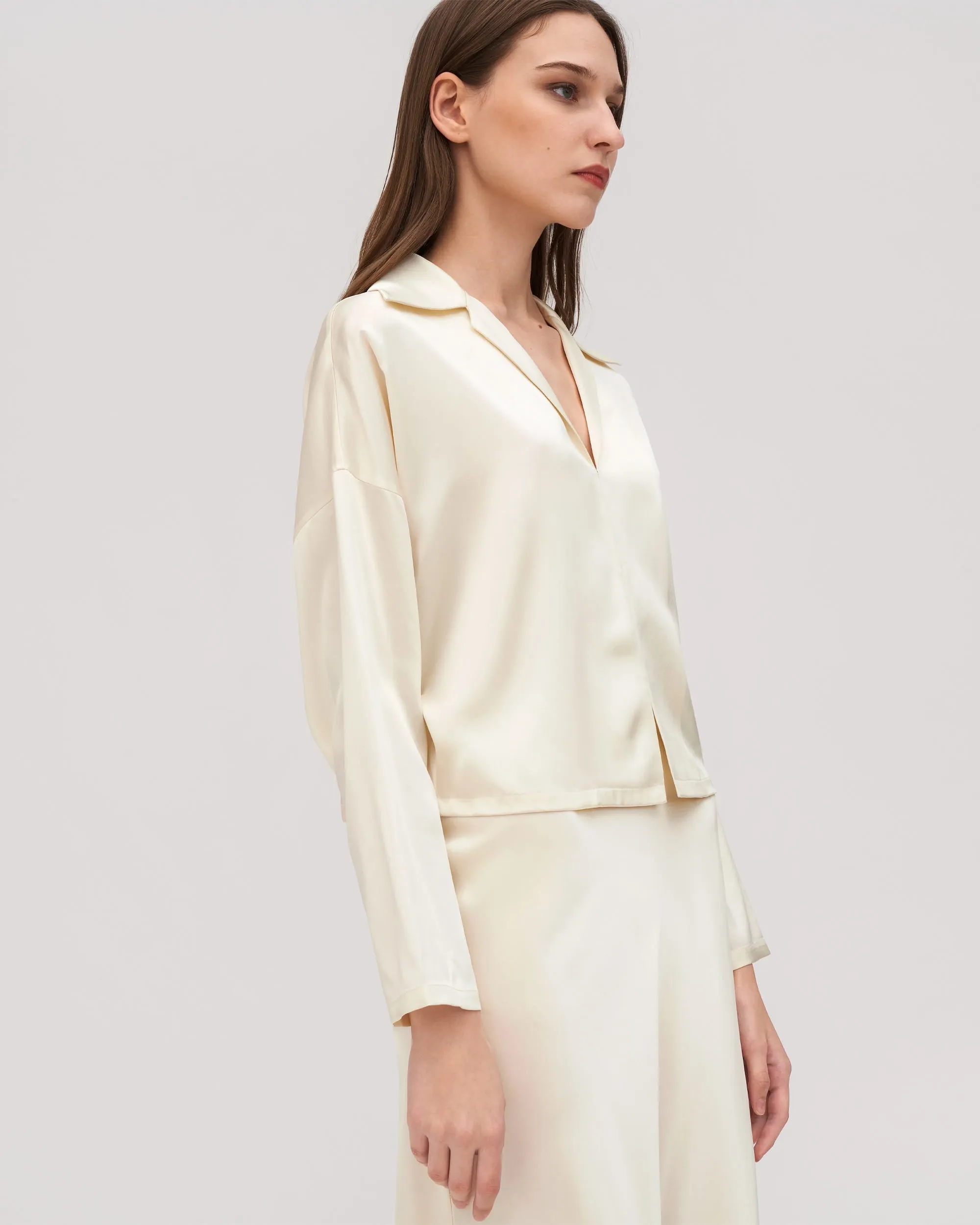 Reformation Retro Batwing Silk Osmanthus Shirt for Women