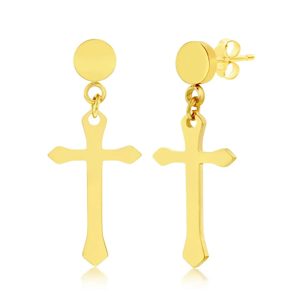 Stainless Steel Polished Cross Earrings - Black Plated