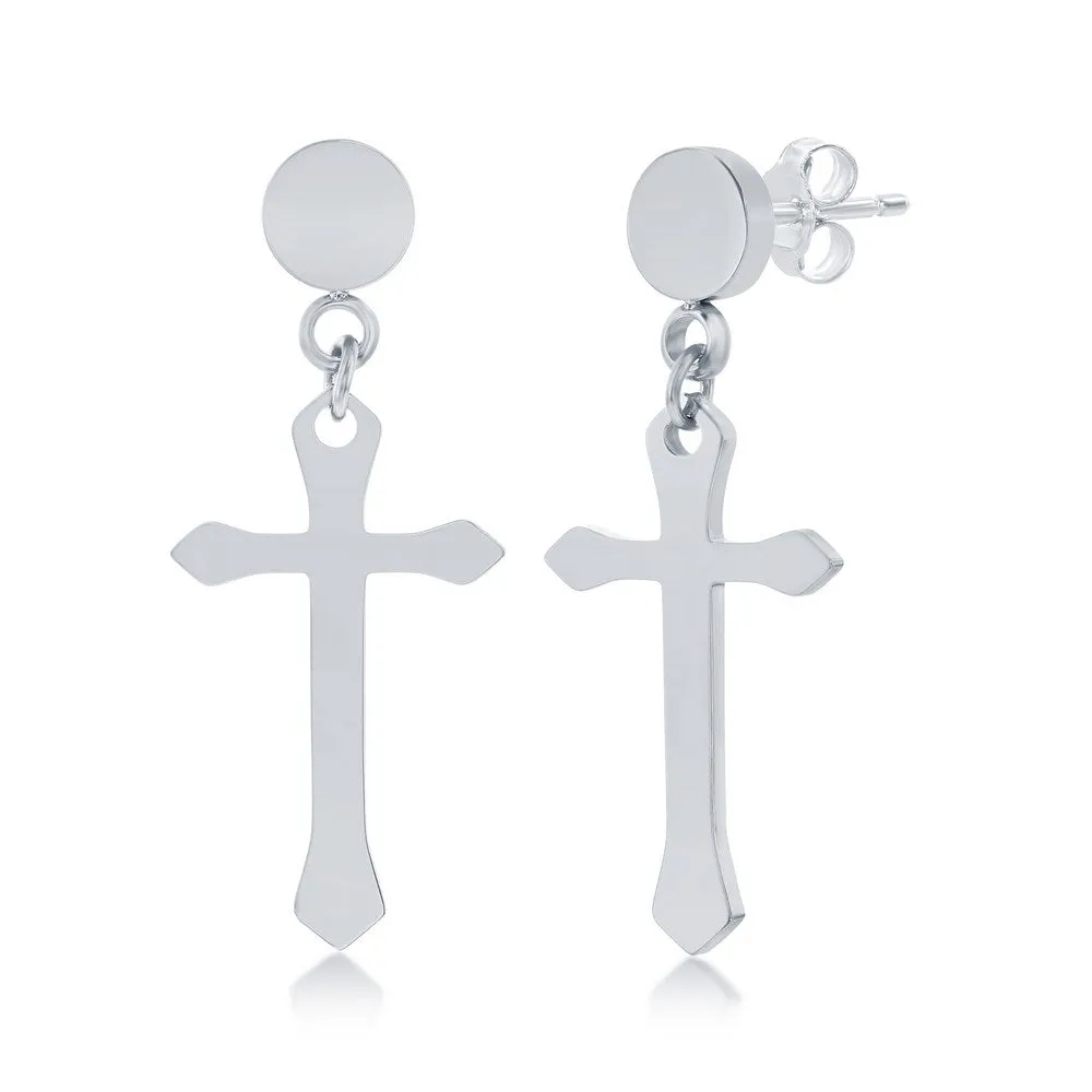Stainless Steel Polished Cross Earrings - Black Plated