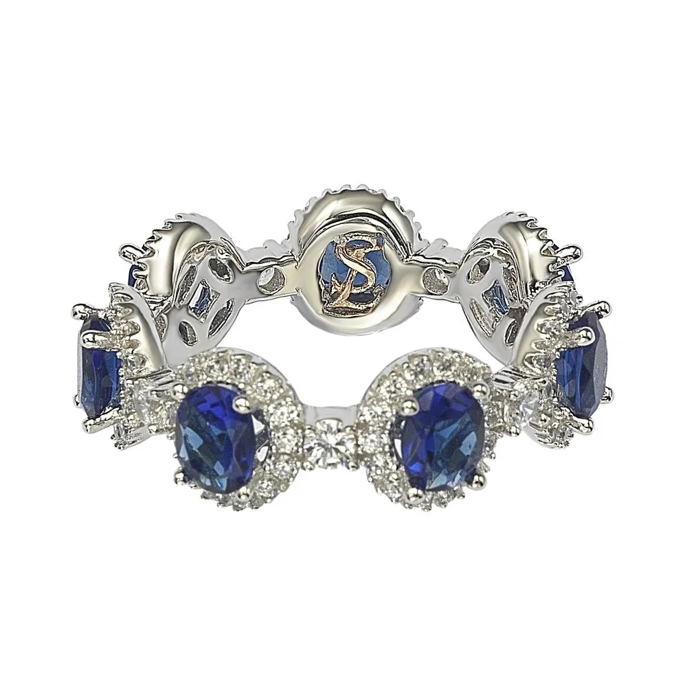 Suzy Levian Oval-Cut Blue Sapphire Cubic Zirconia in Sterling Silver Stackable Band