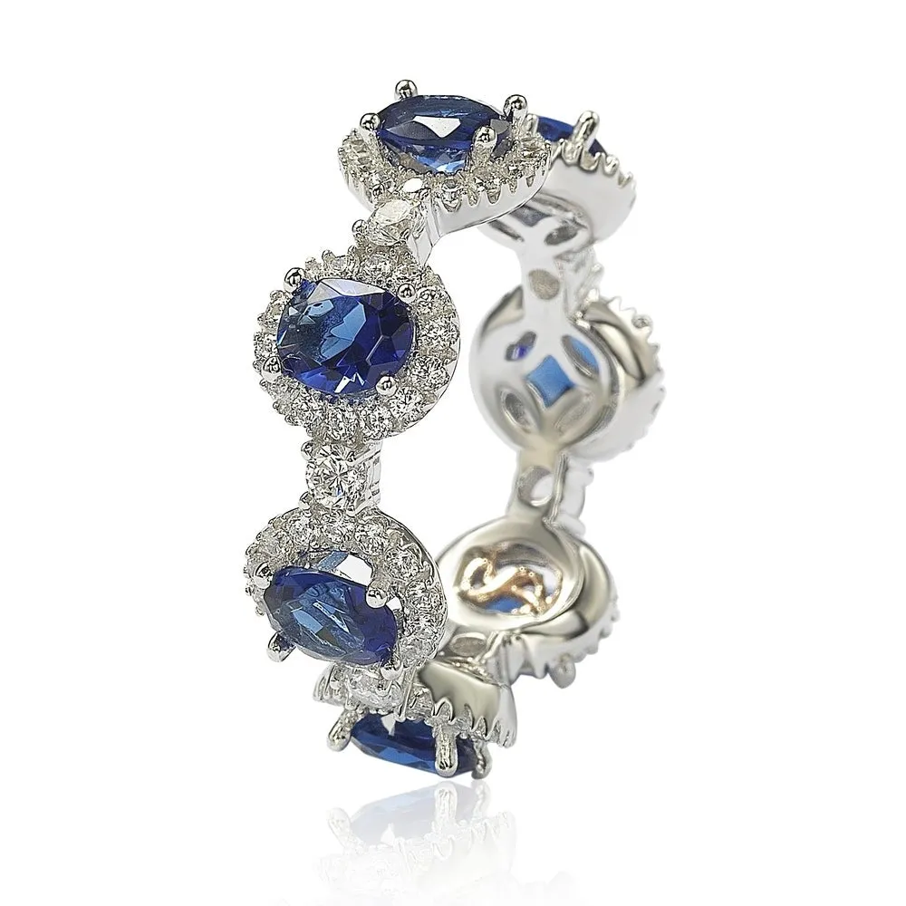 Suzy Levian Oval-Cut Blue Sapphire Cubic Zirconia in Sterling Silver Stackable Band