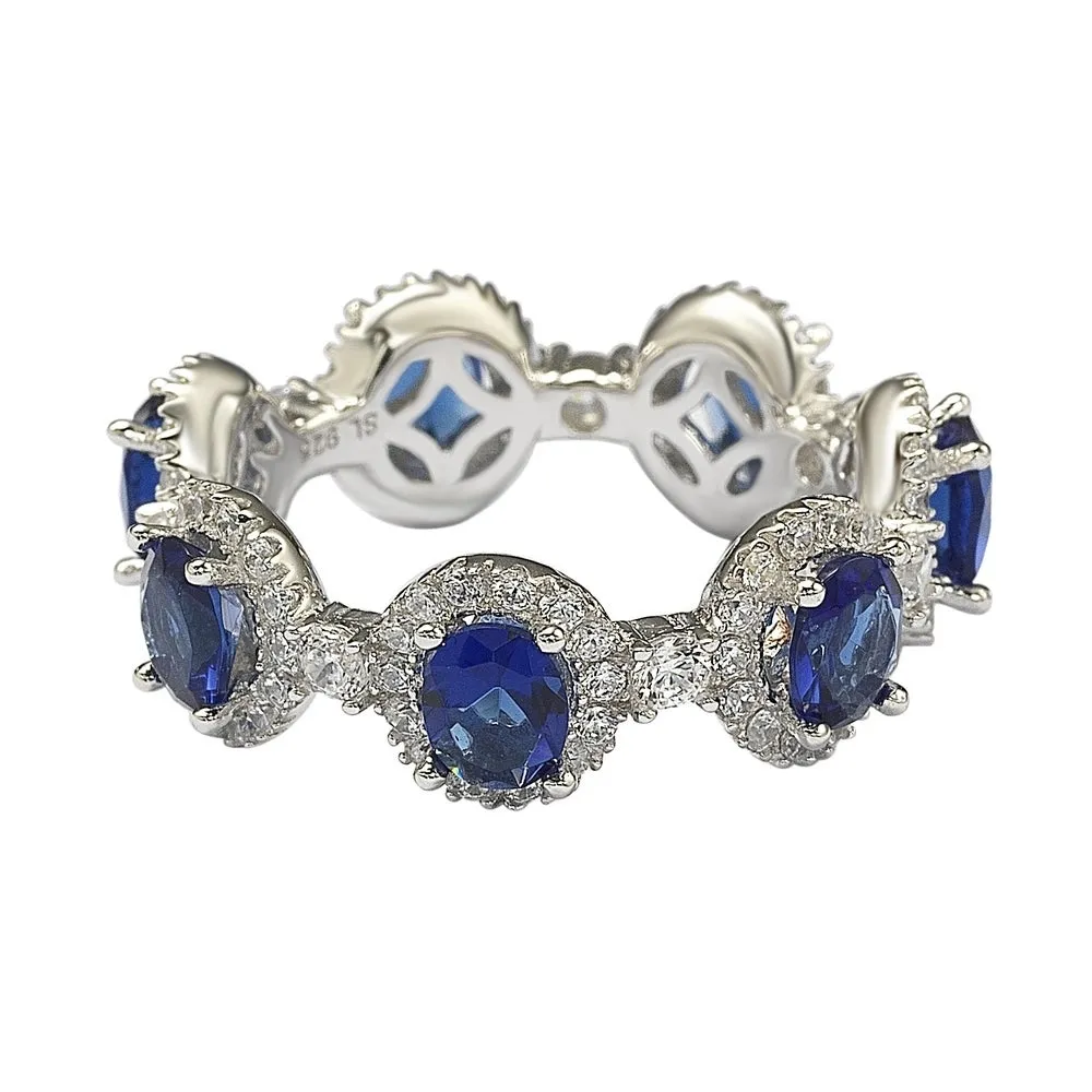 Suzy Levian Oval-Cut Blue Sapphire Cubic Zirconia in Sterling Silver Stackable Band
