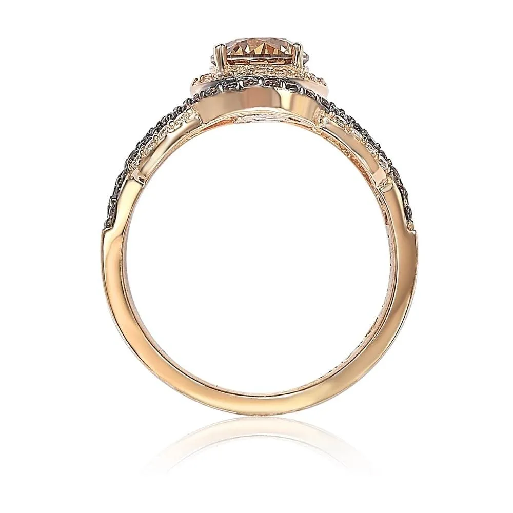 Suzy Levian Rosed Sterling Silver Brown Cubic Zirconia Crossover Bridal Ring - Brown/White