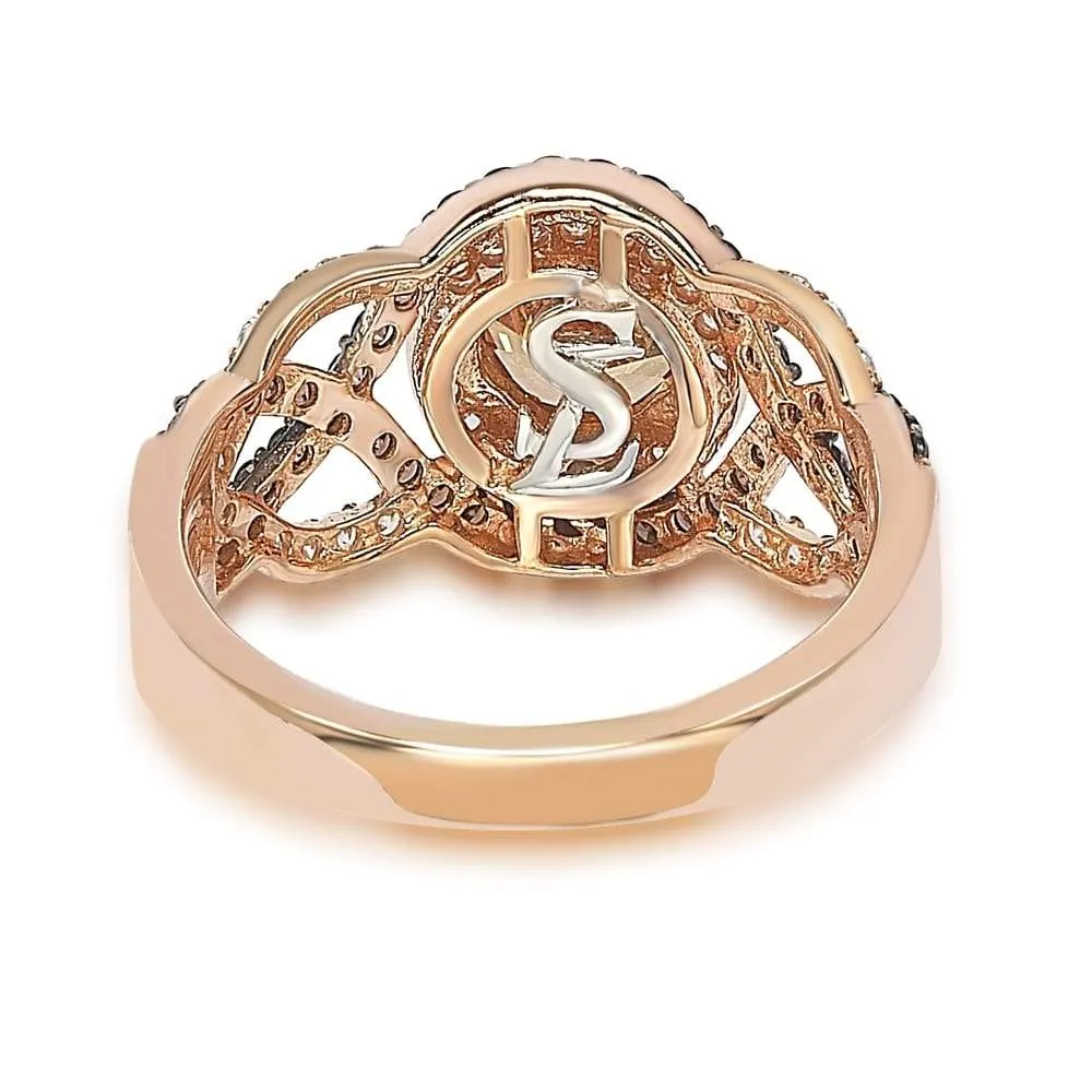 Suzy Levian Rosed Sterling Silver Brown Cubic Zirconia Crossover Bridal Ring - Brown/White