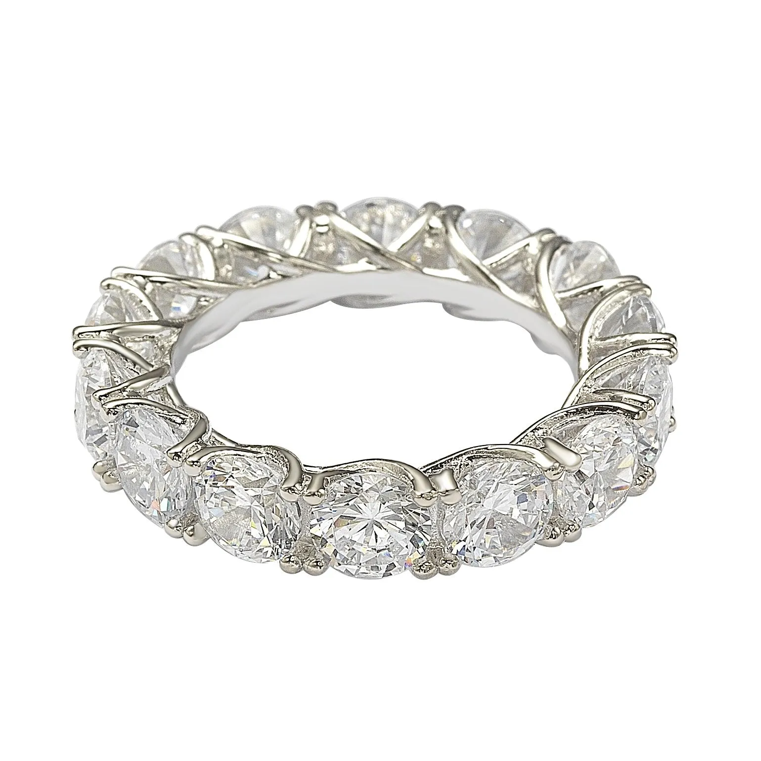 Suzy Levian Sterling Silver Cubic Zirconia Gladiator Setting Eternity Band