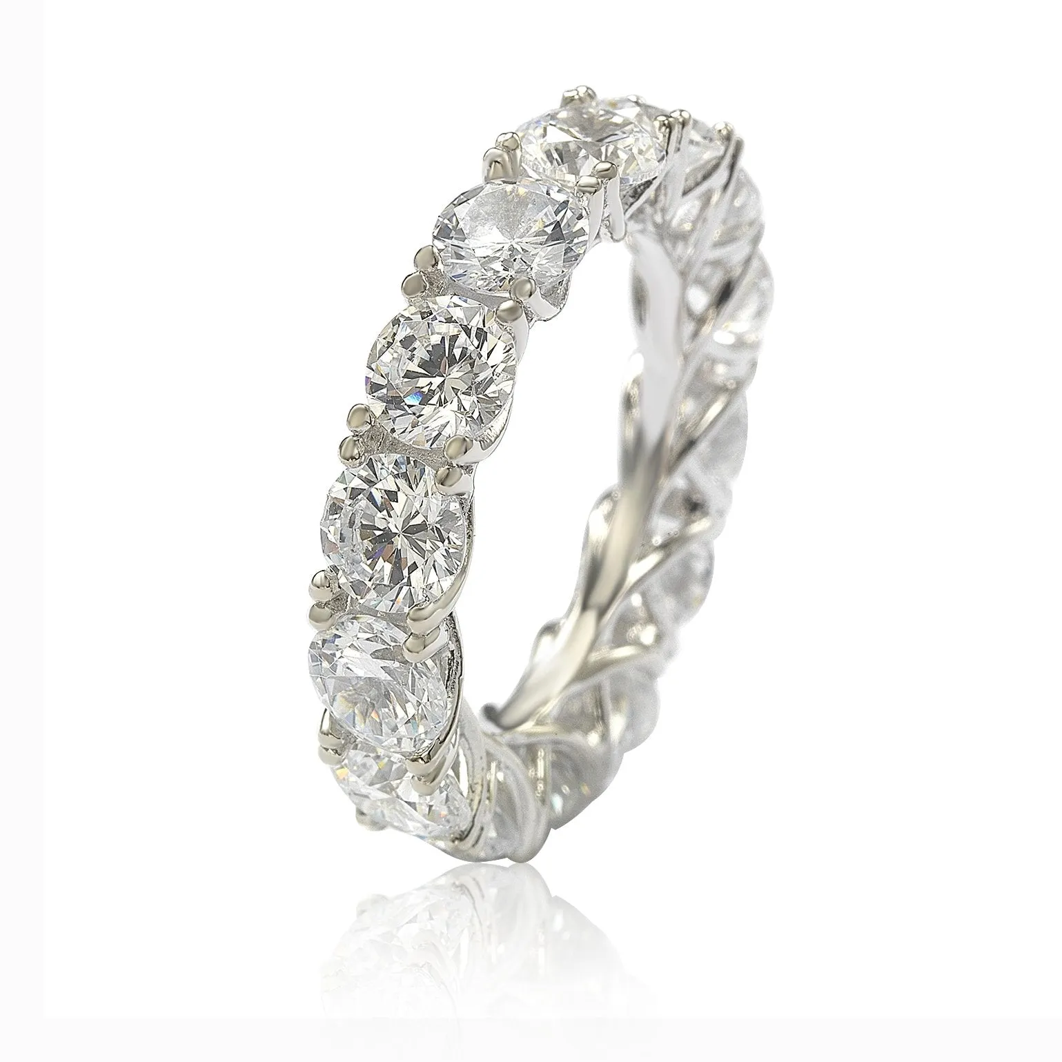 Suzy Levian Sterling Silver Cubic Zirconia Gladiator Setting Eternity Band