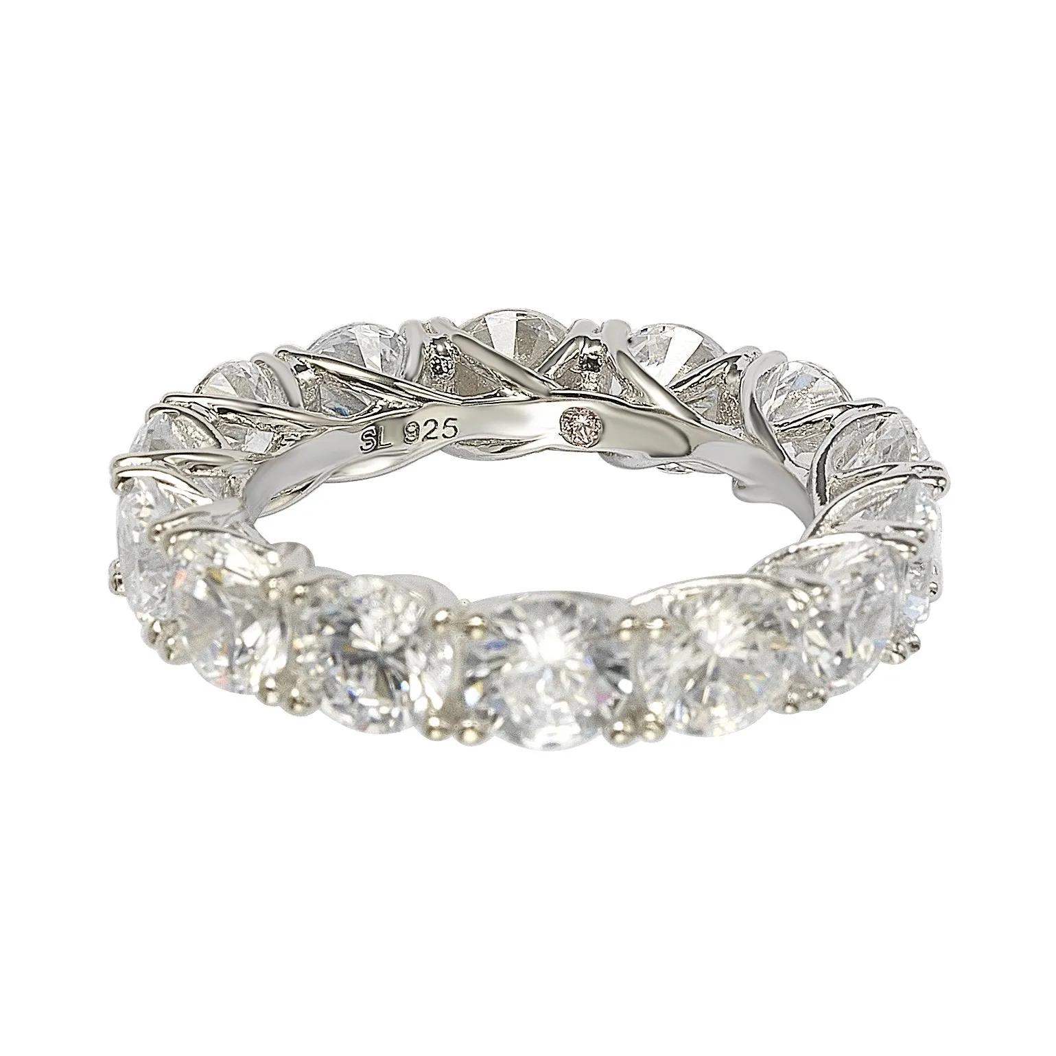 Suzy Levian Sterling Silver Cubic Zirconia Gladiator Setting Eternity Band