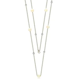 Suzy Levian Sterling Silver White Sapphire and Pearl By-the-Yard 26" Station Necklace