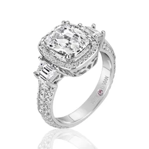 Suzy Levian Sterling White Elongated Cushion Cut Cubic Zirconia Bridal Ring