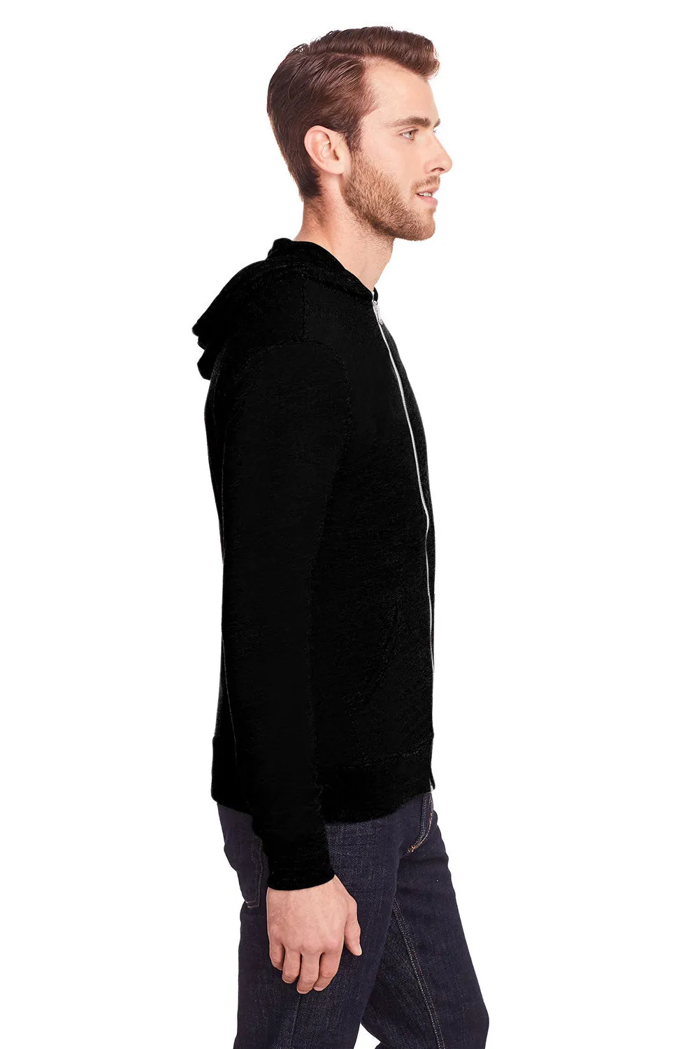 Threadfast Apparel Mens Full Zip Hooded Sweatshirt Hoodie w/ Pockets - Solid Black