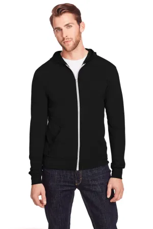 Threadfast Apparel Mens Full Zip Hooded Sweatshirt Hoodie w/ Pockets - Solid Black