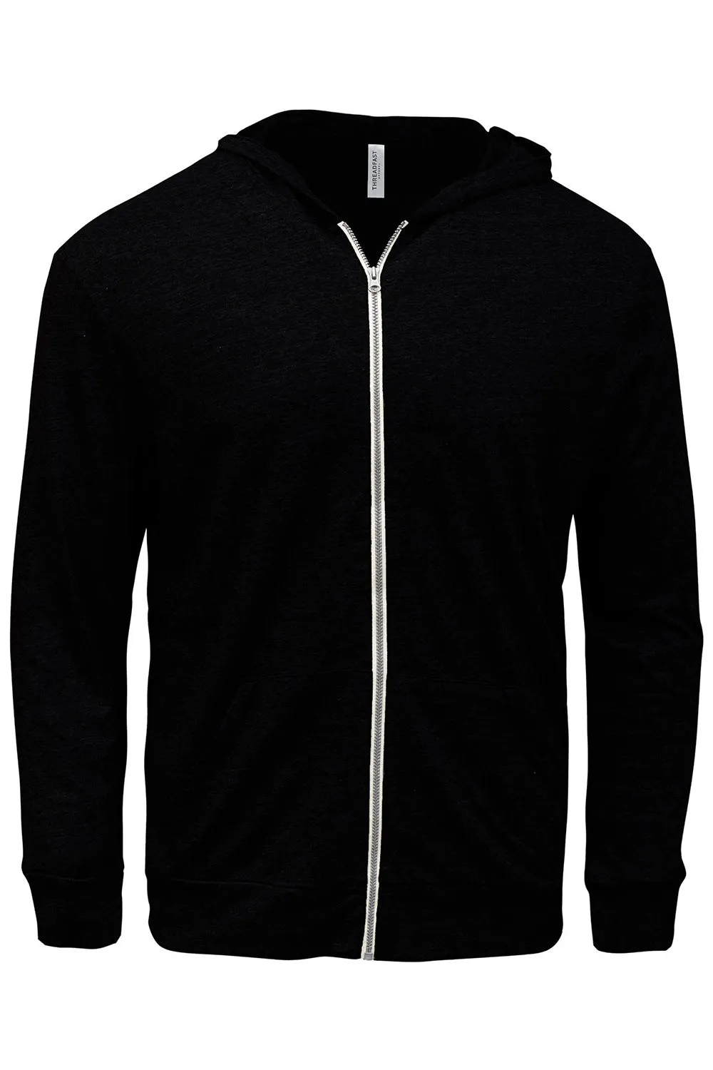Threadfast Apparel Mens Full Zip Hooded Sweatshirt Hoodie w/ Pockets - Solid Black